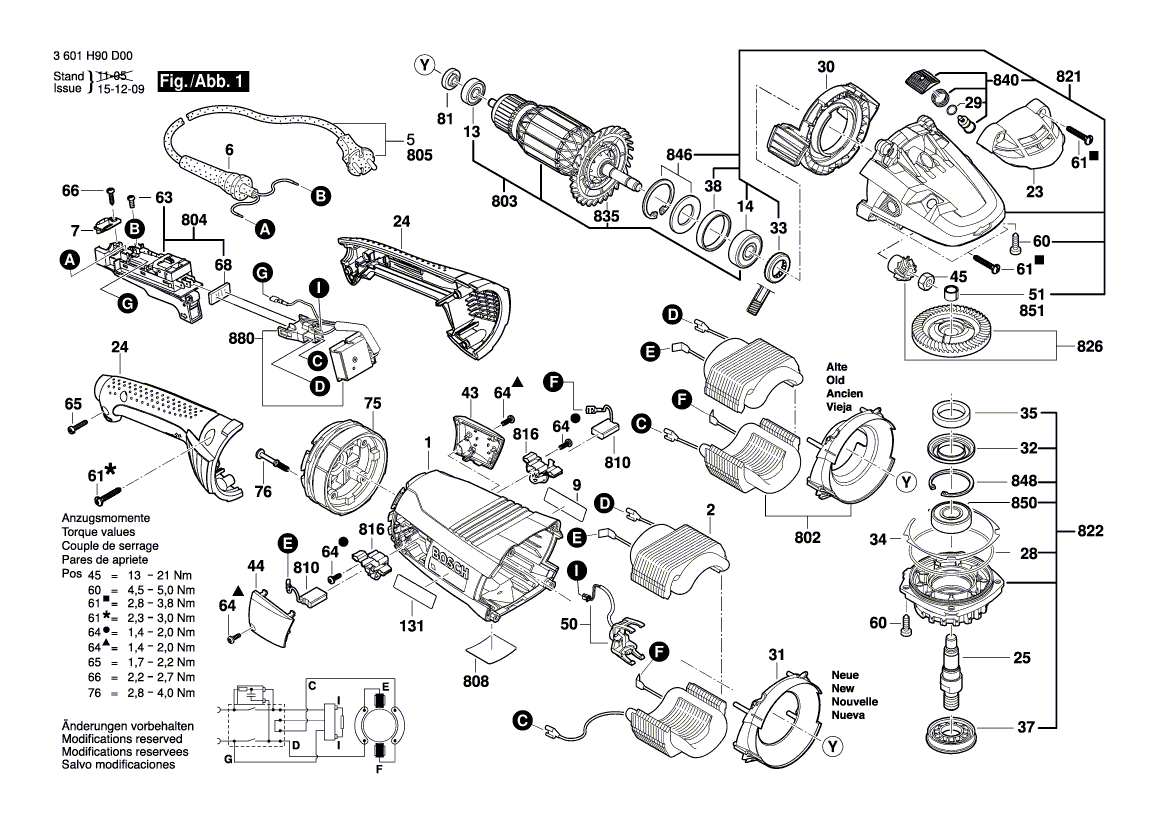 для угловой шлифмашины Bosch GWS 22-180 LVI 230 V 3601H90D00, деталировка 1