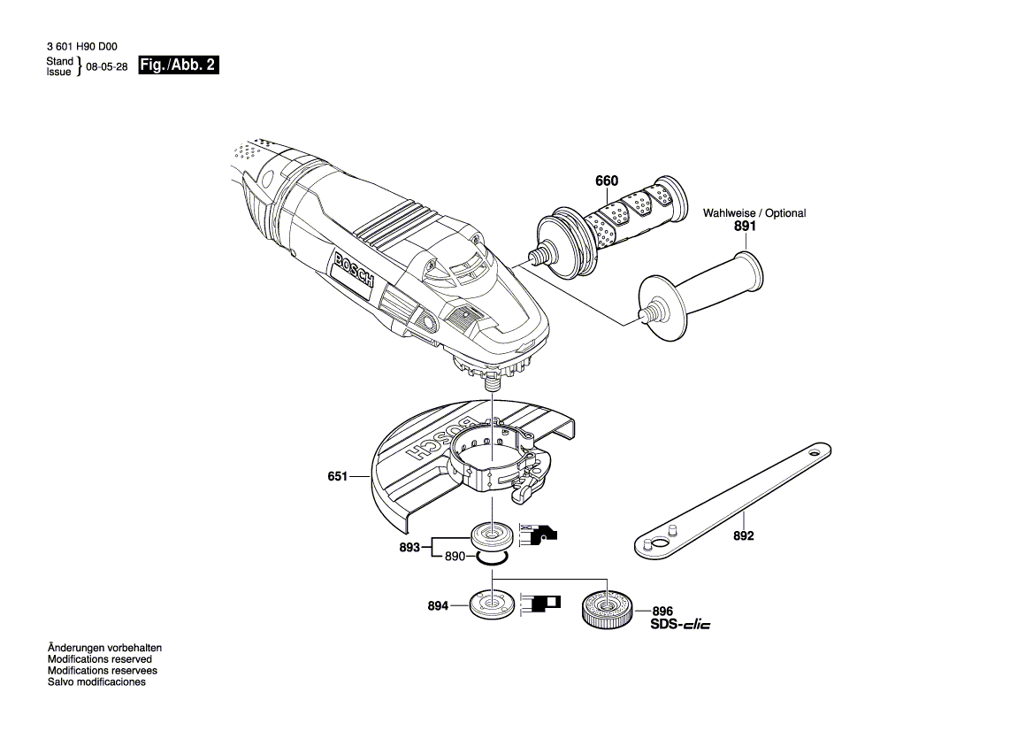 для угловой шлифмашины Bosch GWS 22-180 LVI 230 V 3601H90D00, деталировка 2