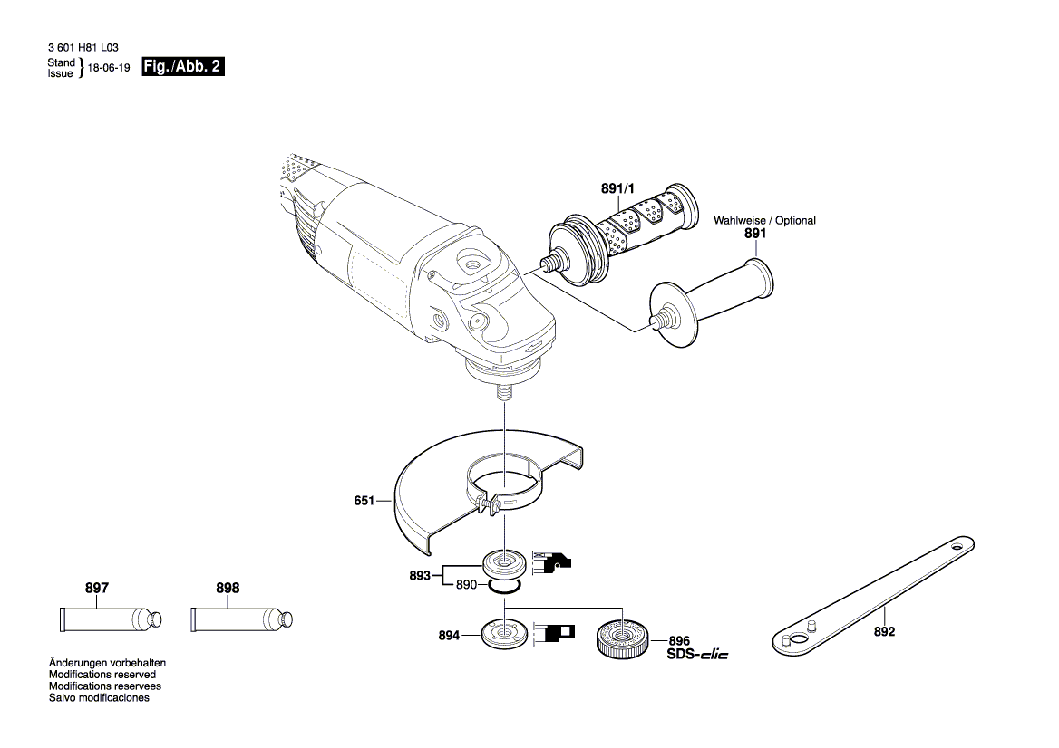 для угловой шлифмашины Bosch GWS 22-230 H 230 V 3601H82L05, деталировка 2