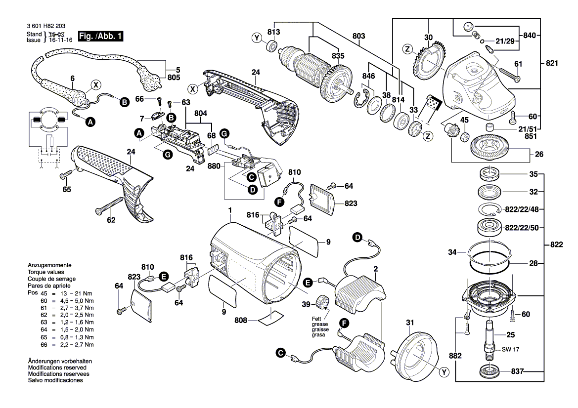 для угловой шлифмашины Bosch GWS 22-230 JH 230 V 3601H82203, деталировка 1