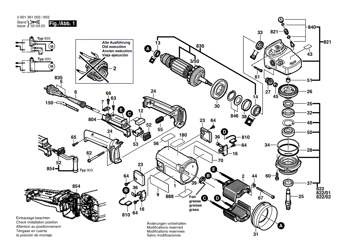 для угловой шлифмашины Bosch GWS 23-180 220 V 0601361903, деталировка 1