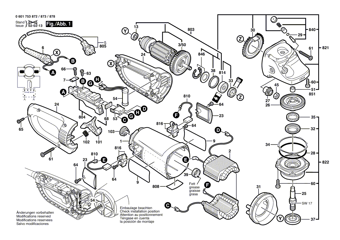 для угловой шлифмашины Bosch GWS 23-180 J 230 V 0601753873, деталировка 1