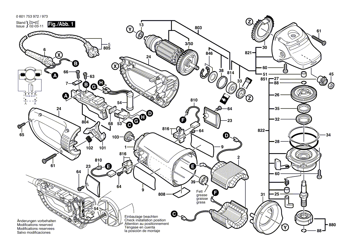 для угловой шлифмашины Bosch GWS 23-180 JS 230 V 0601753973, деталировка 1