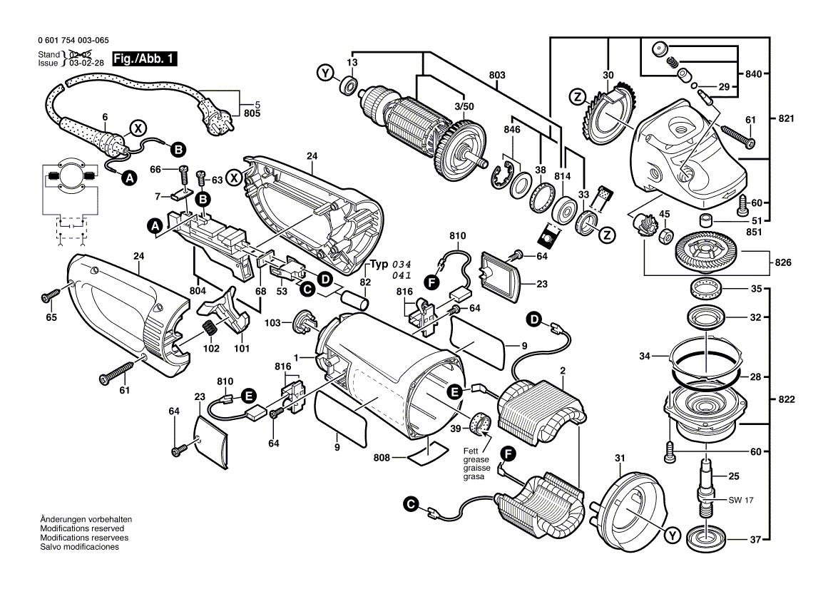 для угловой шлифмашины Bosch GWS 23-230 230 V 0601754003, деталировка 1