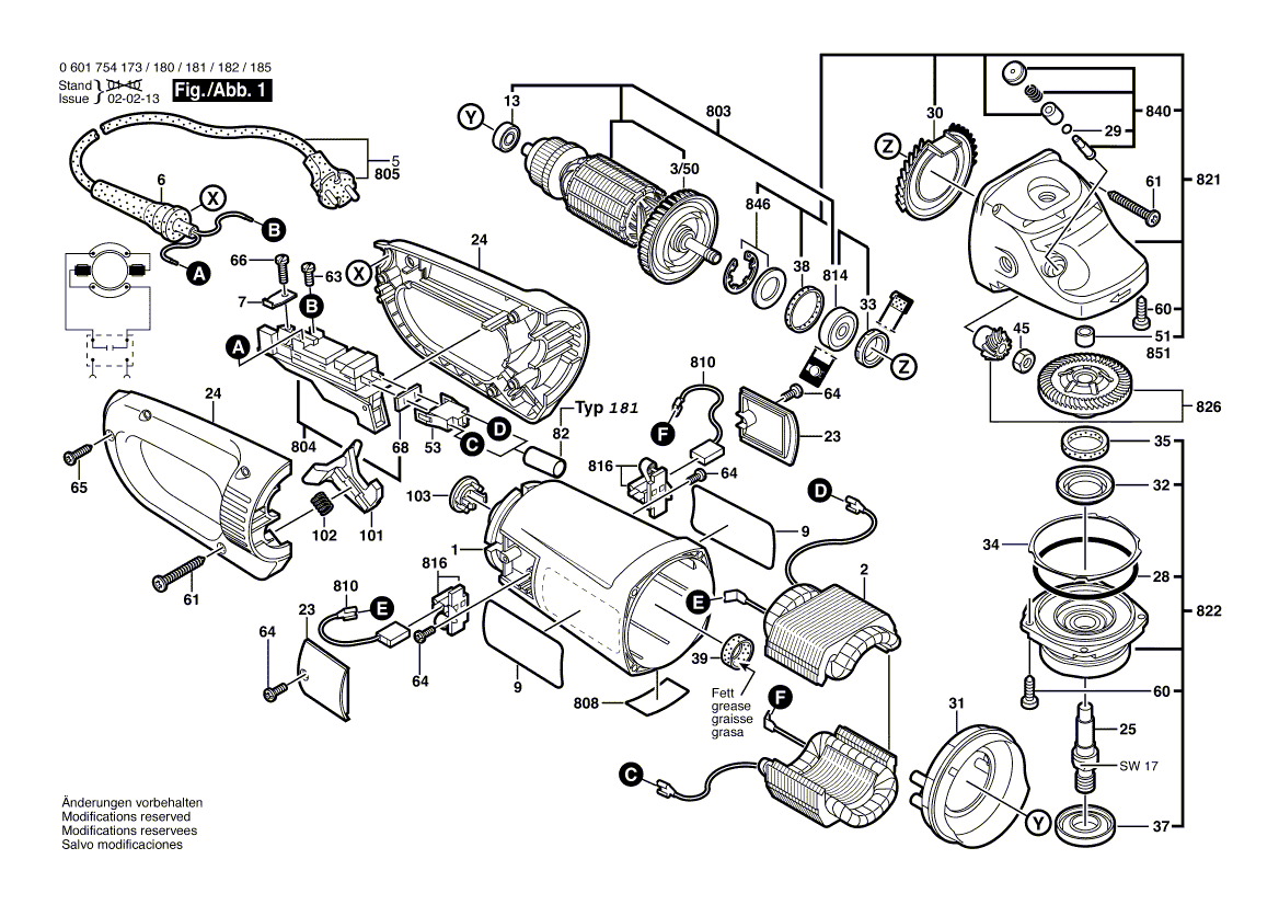 для угловой шлифмашины Bosch GWS 23-230 230 V 0601754173, деталировка 1