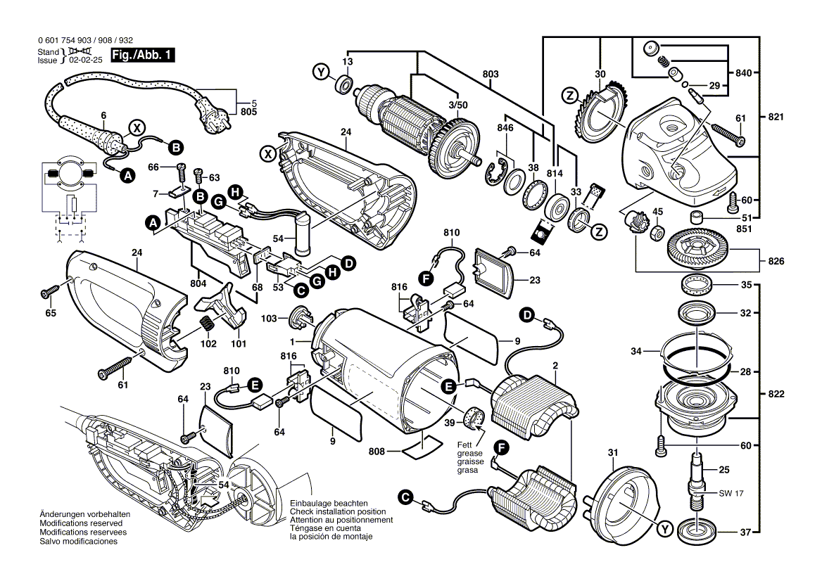 для угловой шлифмашины Bosch GWS 23-230 J 230 V 0601754903, деталировка 1