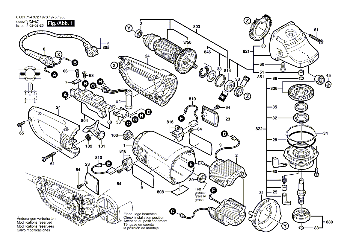 для угловой шлифмашины Bosch GWS 23-230 JS 230 V 0601754973, деталировка 1