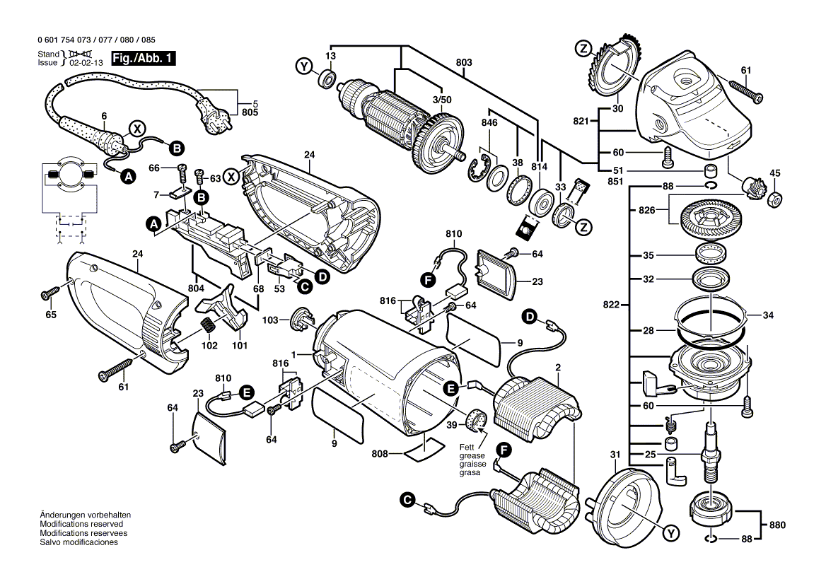 для угловой шлифмашины Bosch GWS 23-230 S 230 V 0601754073, деталировка 1