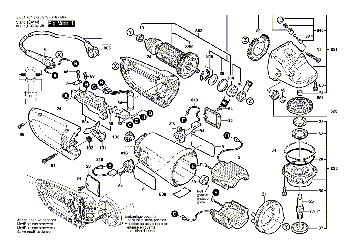 для угловой шлифмашины Bosch GWS 23-230 S 230 V 0601754873, деталировка 1