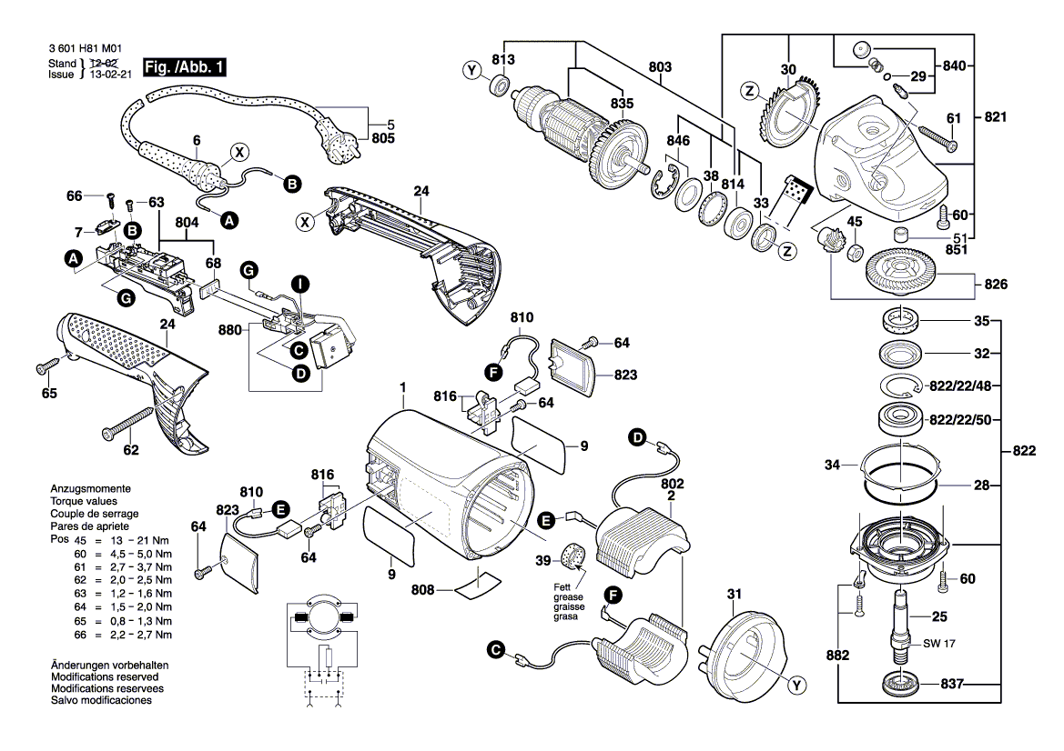 для угловой шлифмашины Bosch GWS 230 JH 230 V 3601H82M02, деталировка 1