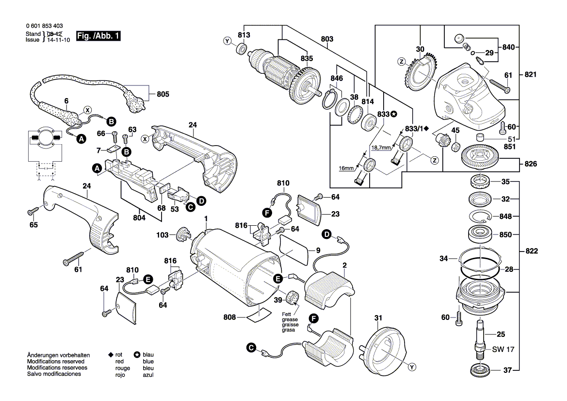 для угловой шлифмашины Bosch GWS 24-180 06018534X0, деталировка 1