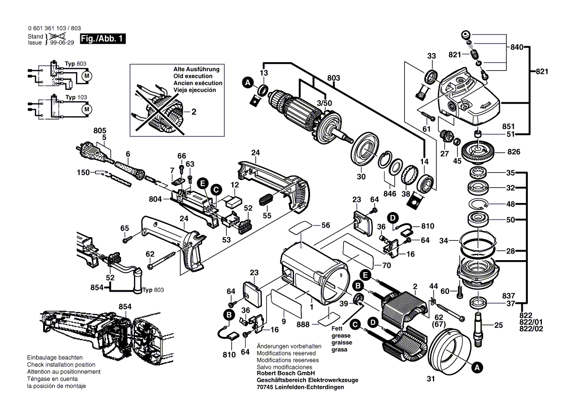 для угловой шлифмашины Bosch GWS 24-180 230 V 0601361103, деталировка 1