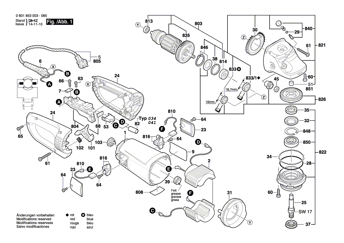 для угловой шлифмашины Bosch GWS 24-180 B 230 V 0601853003, деталировка 1