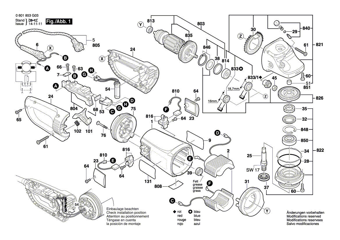 для угловой шлифмашины Bosch GWS 24-180 JBV 230 V 0601853G03, деталировка 1