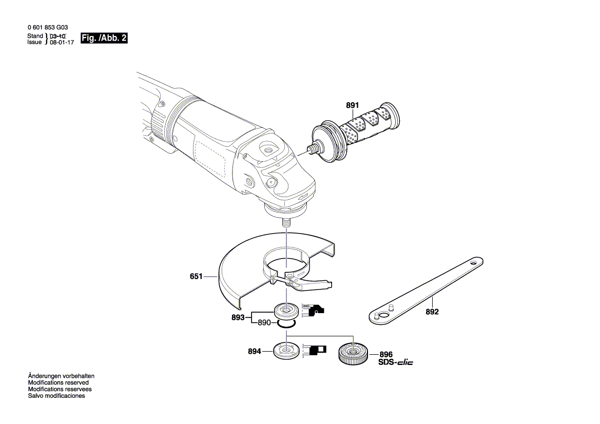 для угловой шлифмашины Bosch GWS 24-180 JBV 230 V 0601853G03, деталировка 2