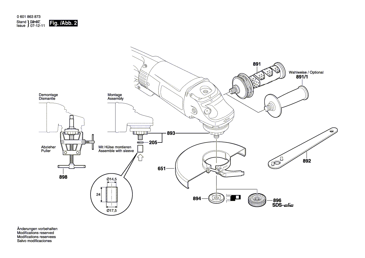 для угловой шлифмашины Bosch GWS 24-180 JBX 230 V 0601863873, деталировка 2