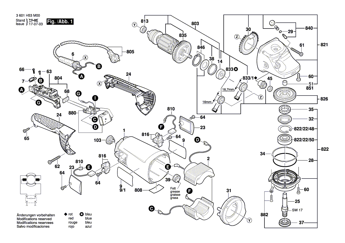 для угловой шлифмашины Bosch GWS 24-180 JH 230 V 3601H53M00, деталировка 1