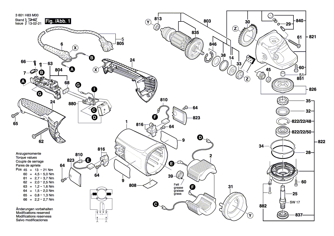 для угловой шлифмашины Bosch GWS 24-180 JH 230 V 3601H83M00, деталировка 1