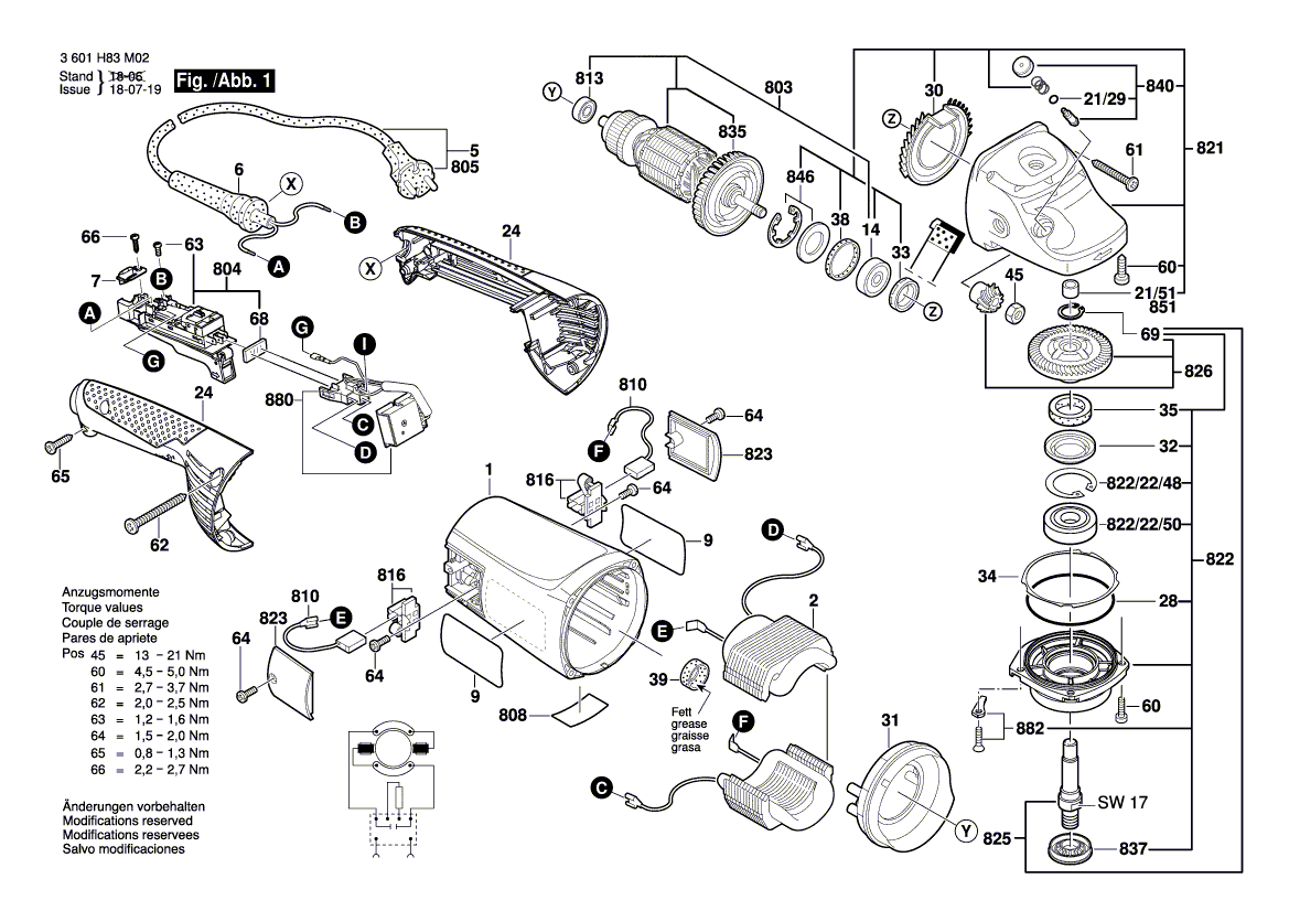 для угловой шлифмашины Bosch GWS 24-180 JH 230 V 3601H83M02, деталировка 1