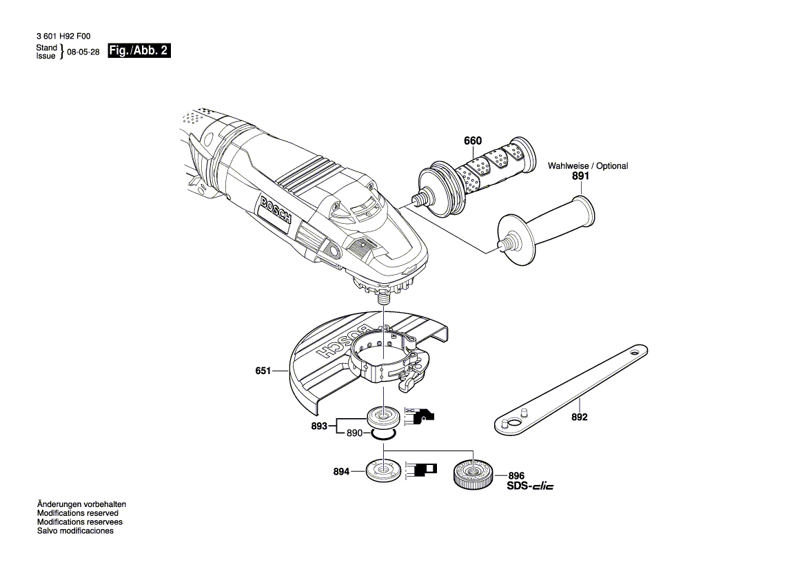 для угловой шлифмашины Bosch GWS 24-180 LVI 230 V 3601H92F00, деталировка 2