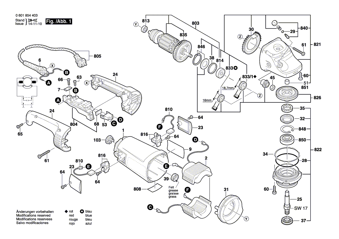 для угловой шлифмашины Bosch GWS 24-230 230 V 06018544X0, деталировка 1