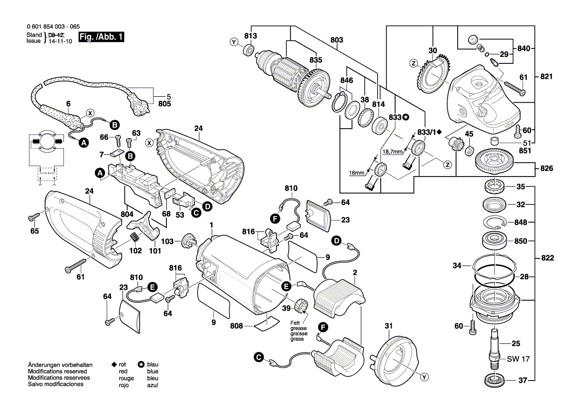 для угловой шлифмашины Bosch GWS 24-230 B 230 V 0601854003, деталировка 1