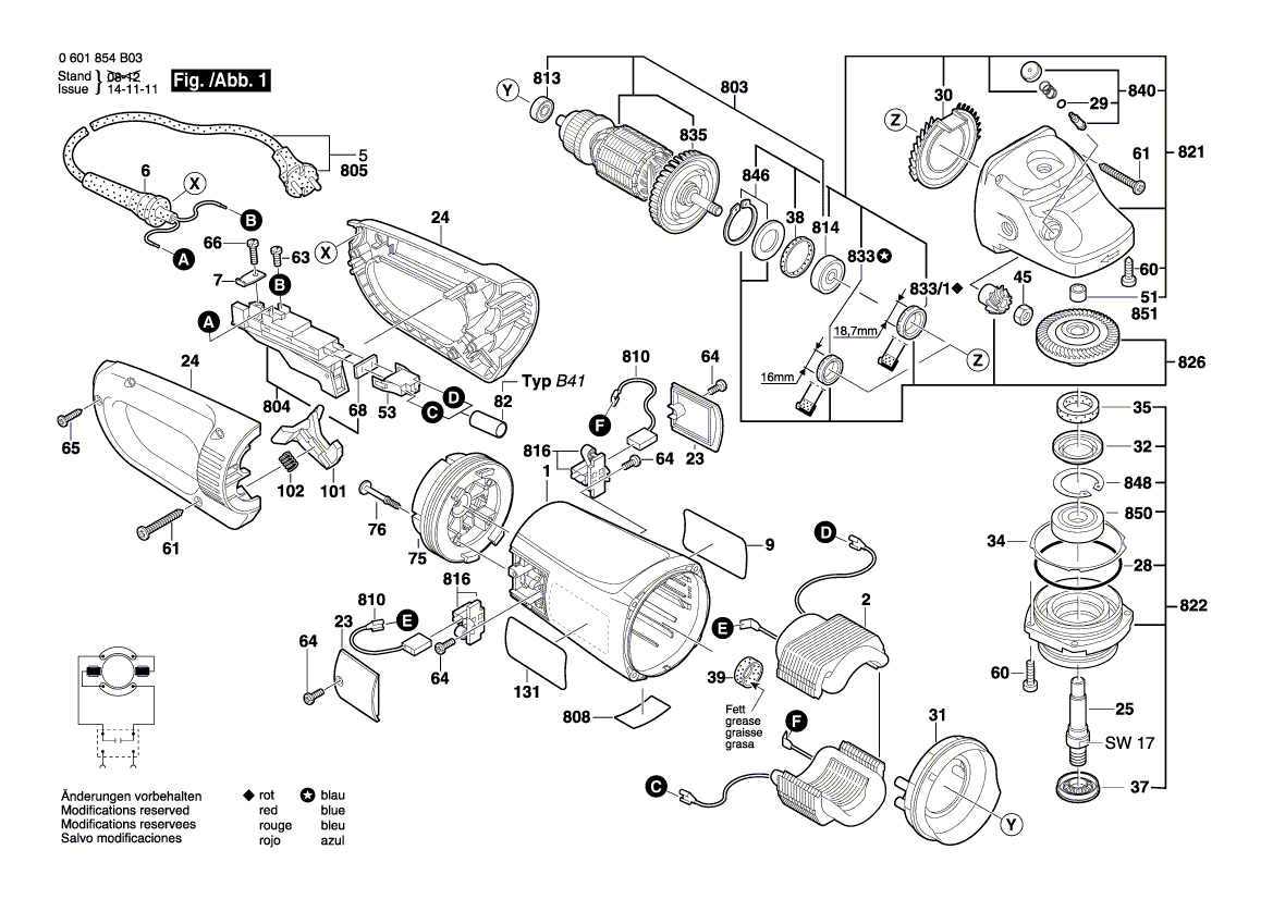 для угловой шлифмашины Bosch GWS 24-230 BV 230 V 0601854B03, деталировка 1