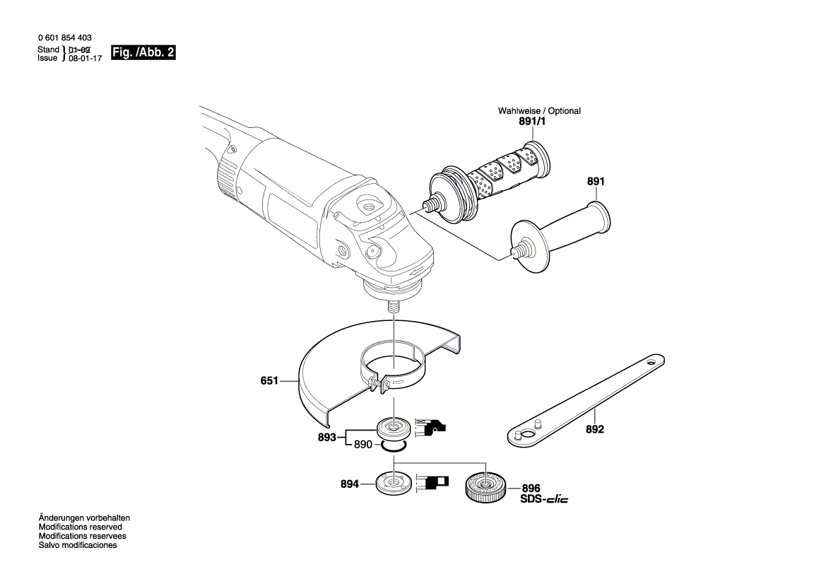 для угловой шлифмашины Bosch GWS 24-230 H 230 V 0601854403, деталировка 2