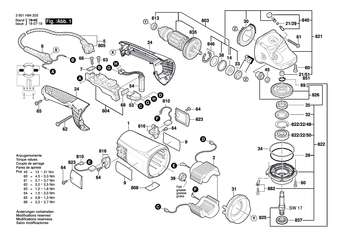 для угловой шлифмашины Bosch GWS 24-230 H 230 V 3601H84203, деталировка 1