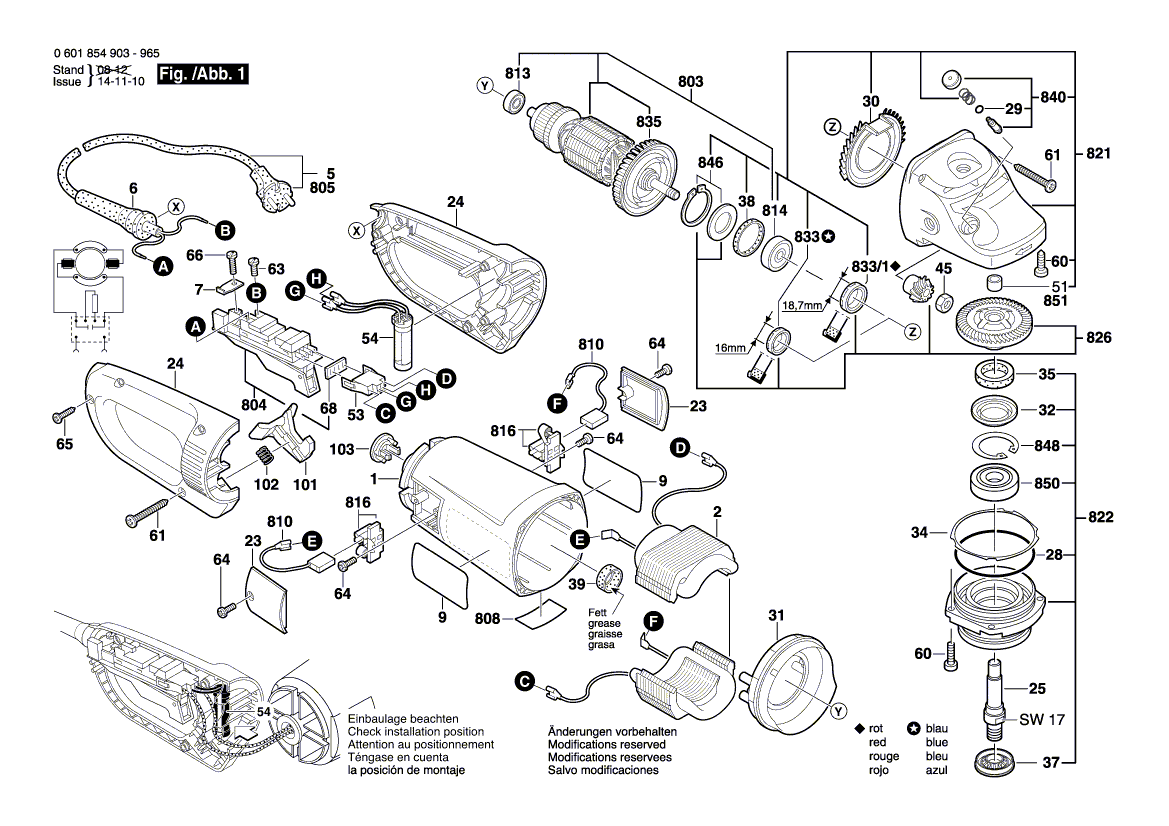 для угловой шлифмашины Bosch GWS 24-230 JB 230 V 0601854903, деталировка 1