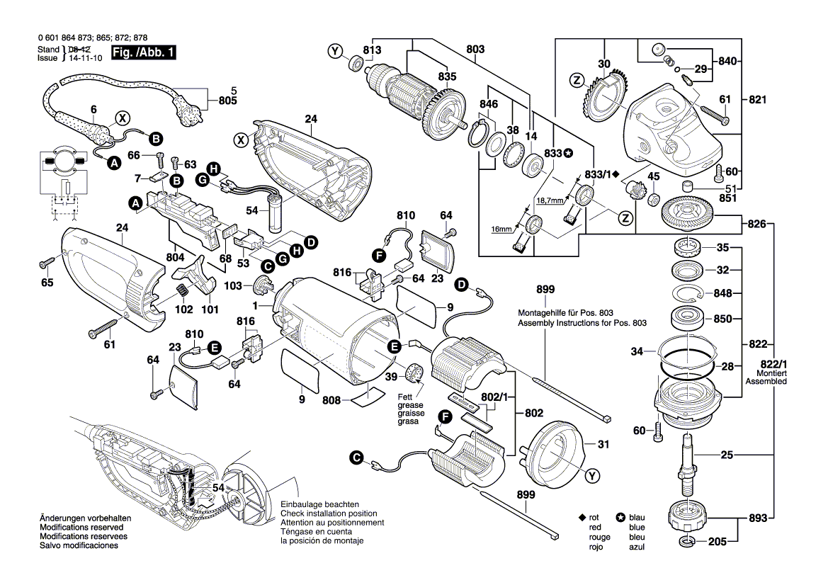 для угловой шлифмашины Bosch GWS 24-230 JBX 230 V 0601864873, деталировка 1