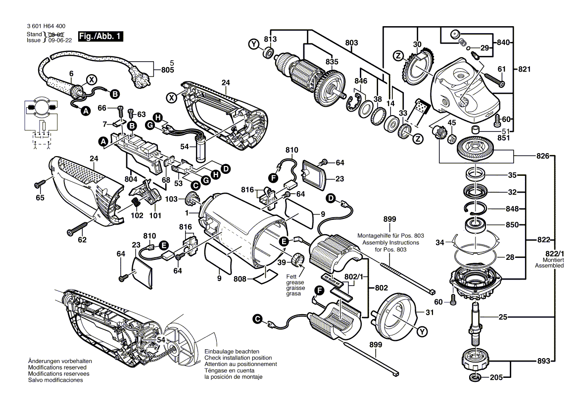 для угловой шлифмашины Bosch GWS 24-230 JBX 230 V 3601H64400, деталировка 1