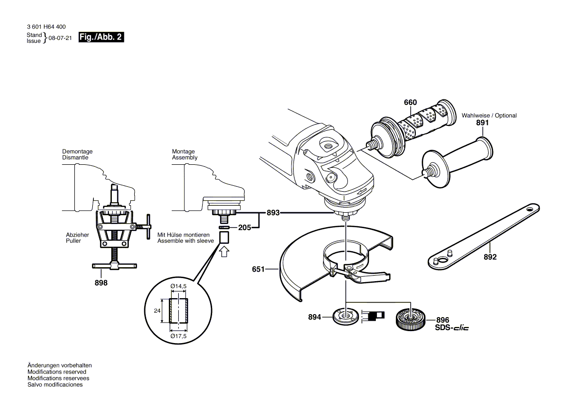 для угловой шлифмашины Bosch GWS 24-230 JBX 230 V 3601H64R00, деталировка 2