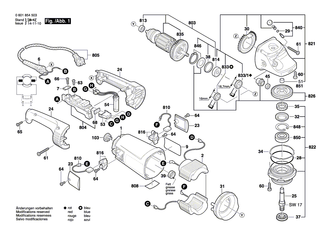 для угловой шлифмашины Bosch GWS 24-230 JH 230 V 0601854503, деталировка 1