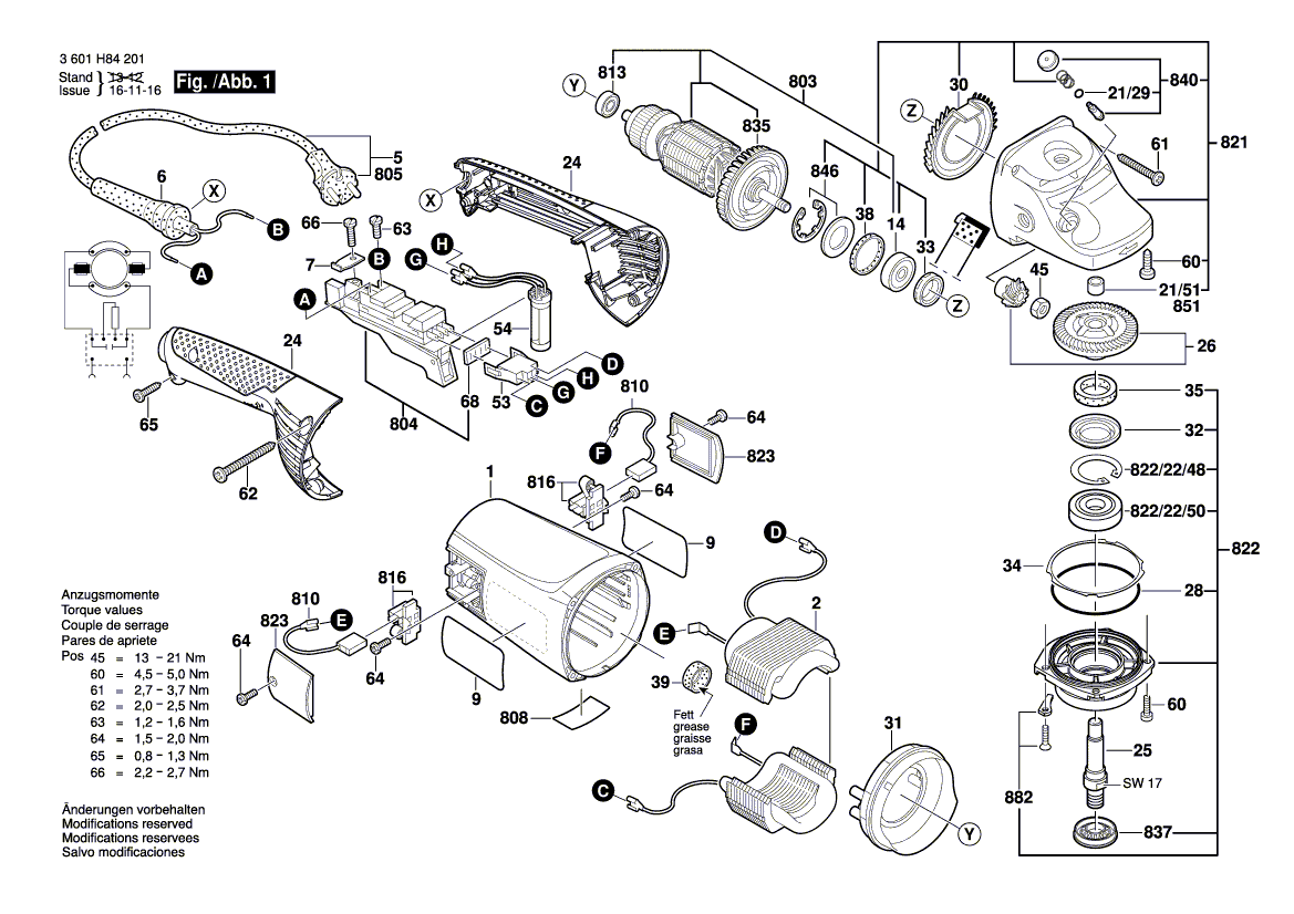 для угловой шлифмашины Bosch GWS 24-230 JH 230 V 3601H84201, деталировка 1
