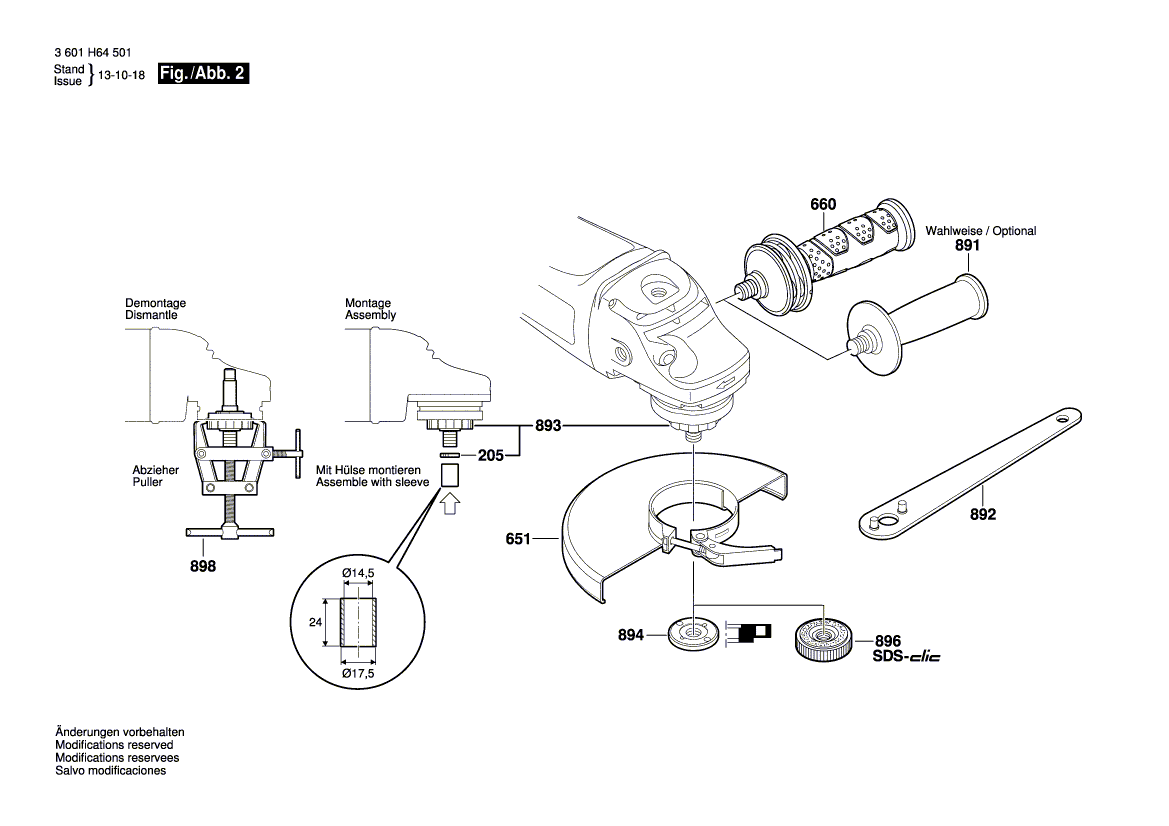 для угловой шлифмашины Bosch GWS 24-230 JVX 230 V 3601H64501, деталировка 2