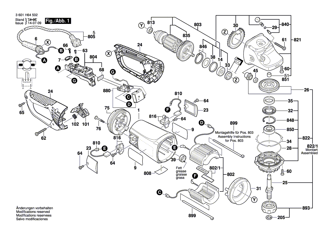 для угловой шлифмашины Bosch GWS 24-230 JVX 230 V 3601H64502, деталировка 1