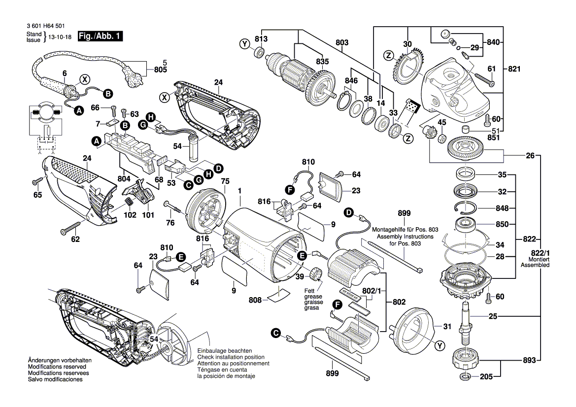 для угловой шлифмашины Bosch GWS 24-230 JVX 230 V 3601H64Z01, деталировка 1