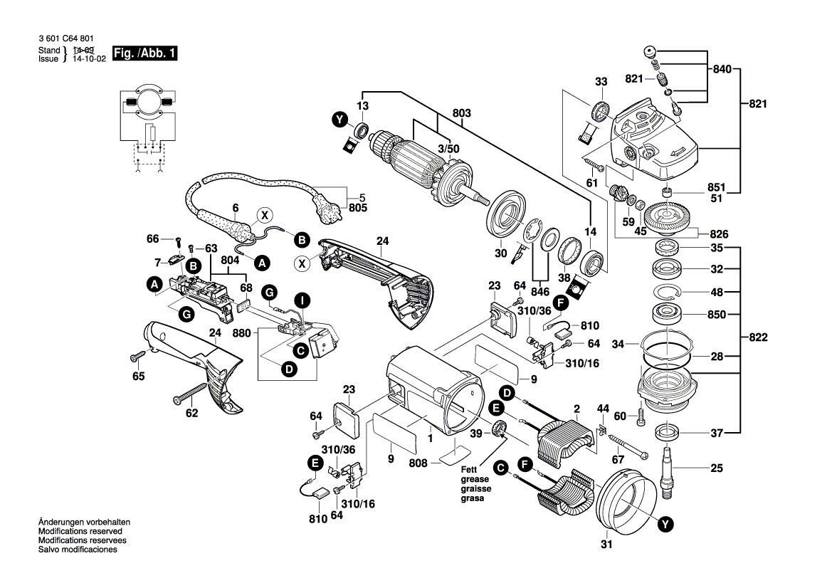 для угловой шлифмашины Bosch GWS 24-300l 230 V 3601C64801, деталировка 1