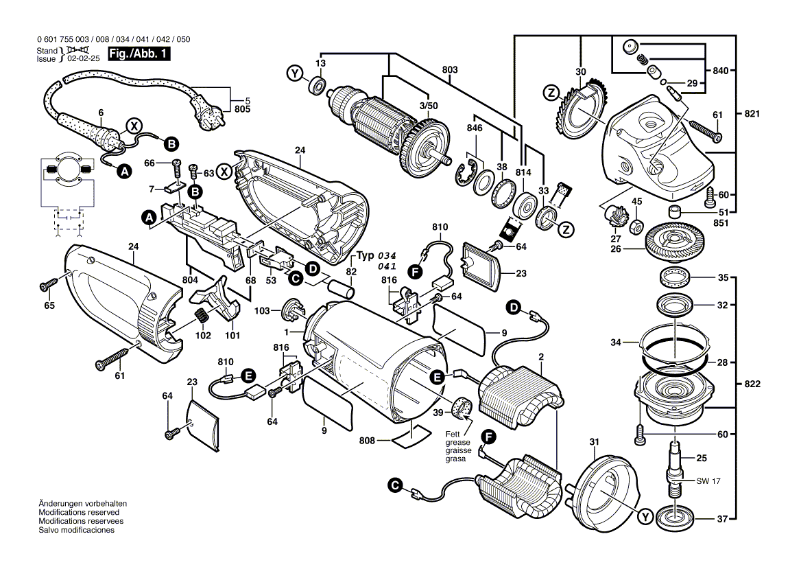 для угловой шлифмашины Bosch GWS 25-180 230 V 0601755003, деталировка 1