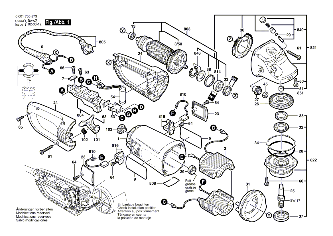 для угловой шлифмашины Bosch GWS 25-180 J 230 V 0601755873, деталировка 1