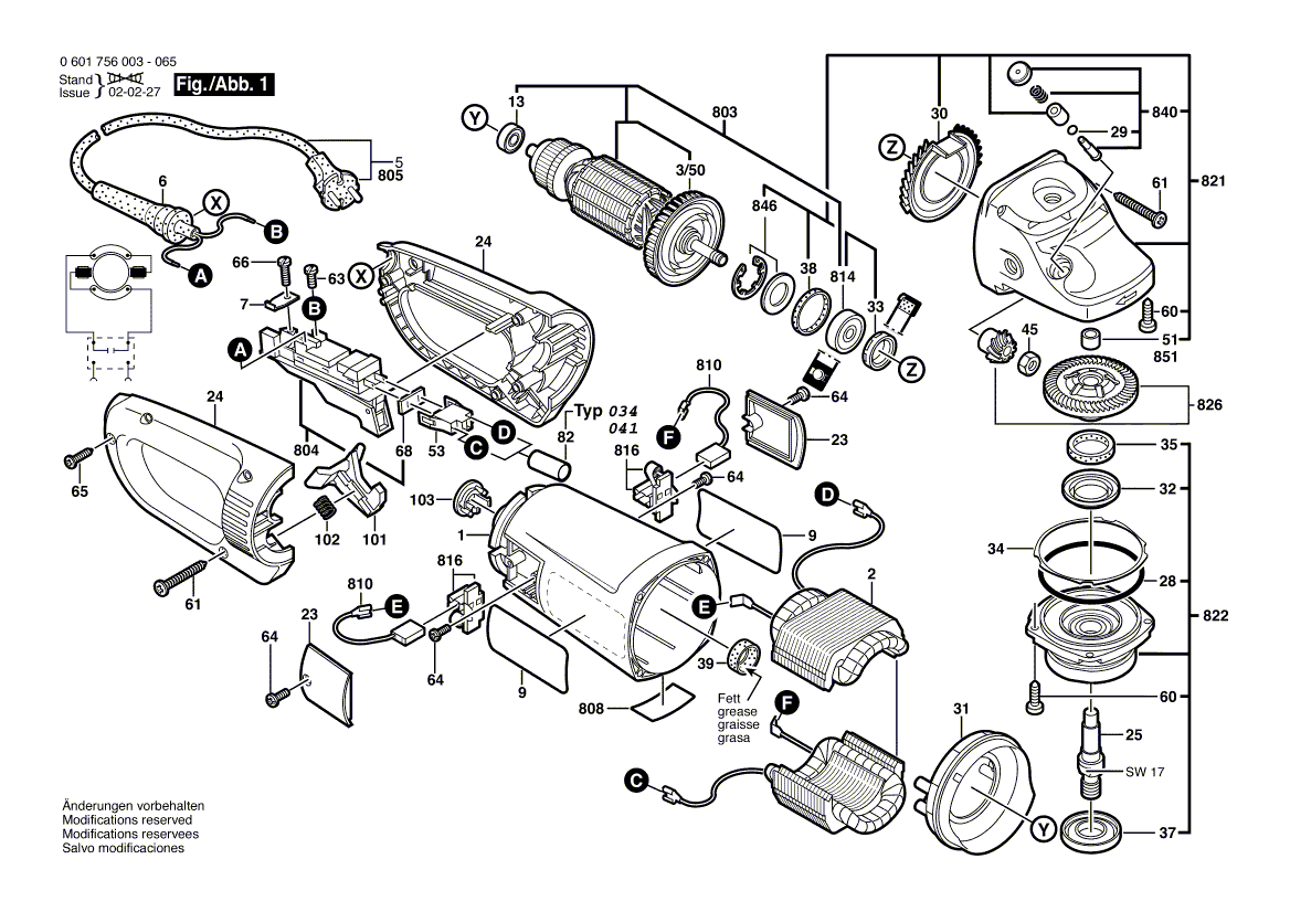 для угловой шлифмашины Bosch GWS 25-230 230 V 0601756003, деталировка 1