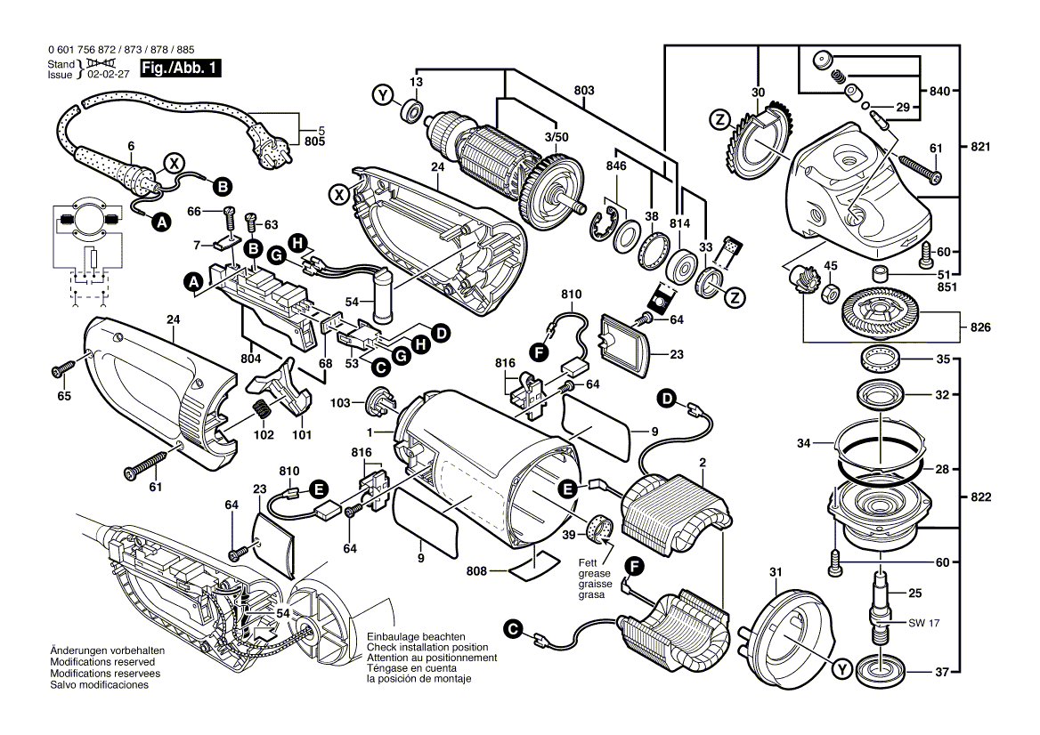 для угловой шлифмашины Bosch GWS 25-230 J 230 V 0601756873, деталировка 1