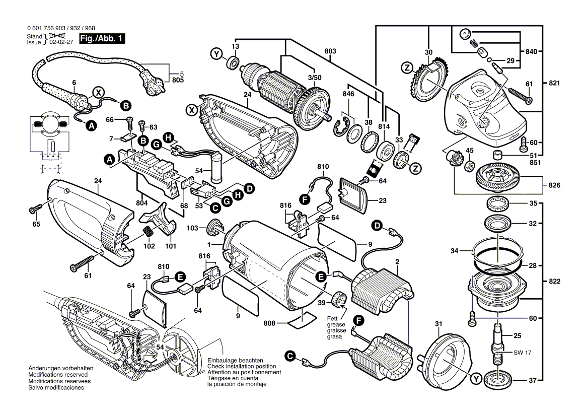 для угловой шлифмашины Bosch GWS 25-230 J 230 V 0601756903, деталировка 1