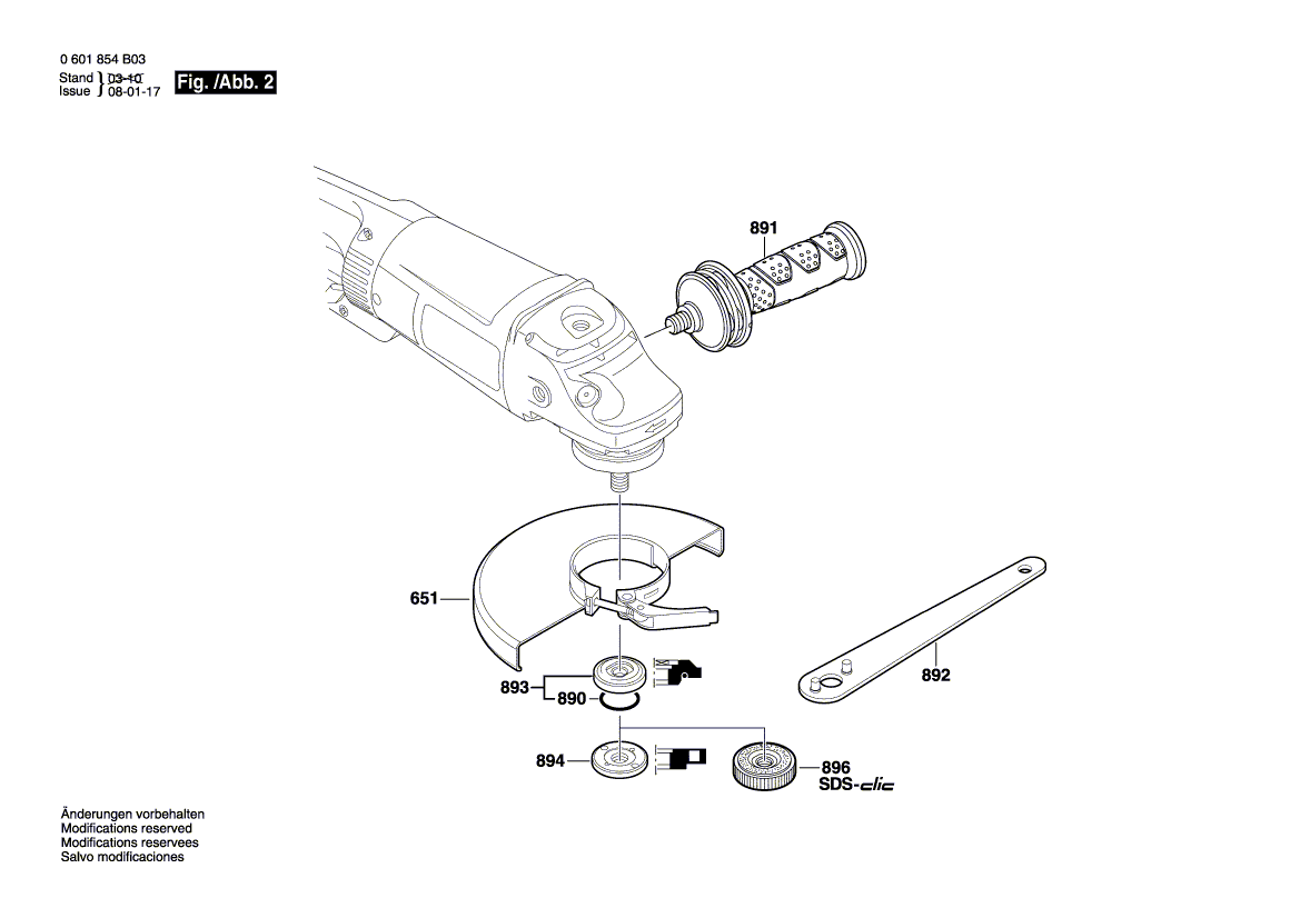 для угловой шлифмашины Bosch GWS 26-180 BV 230 V 0601855B03, деталировка 2