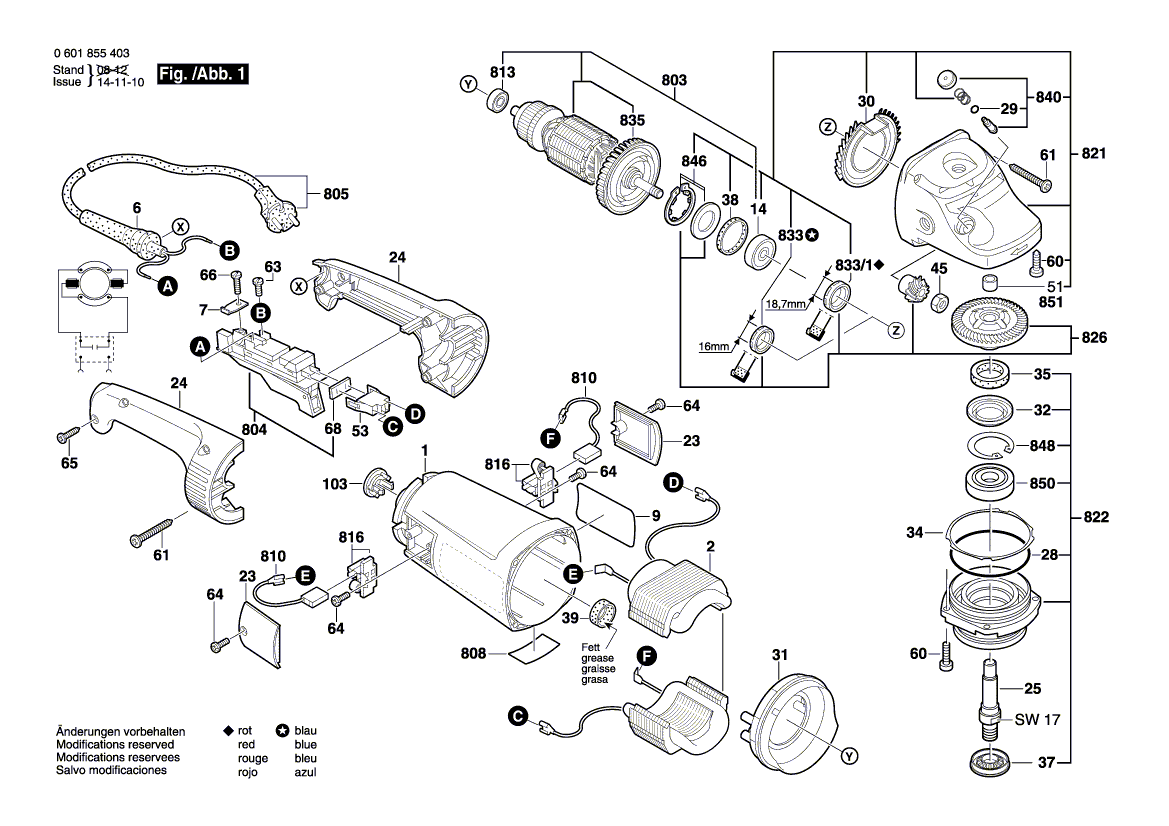 для угловой шлифмашины Bosch GWS 26-180 H 230 V 0601855403, деталировка 1