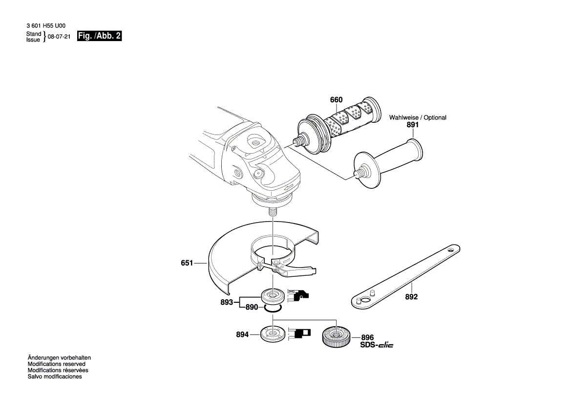 для угловой шлифмашины Bosch GWS 26-180 JBV 230 V 3601H55U00, деталировка 2