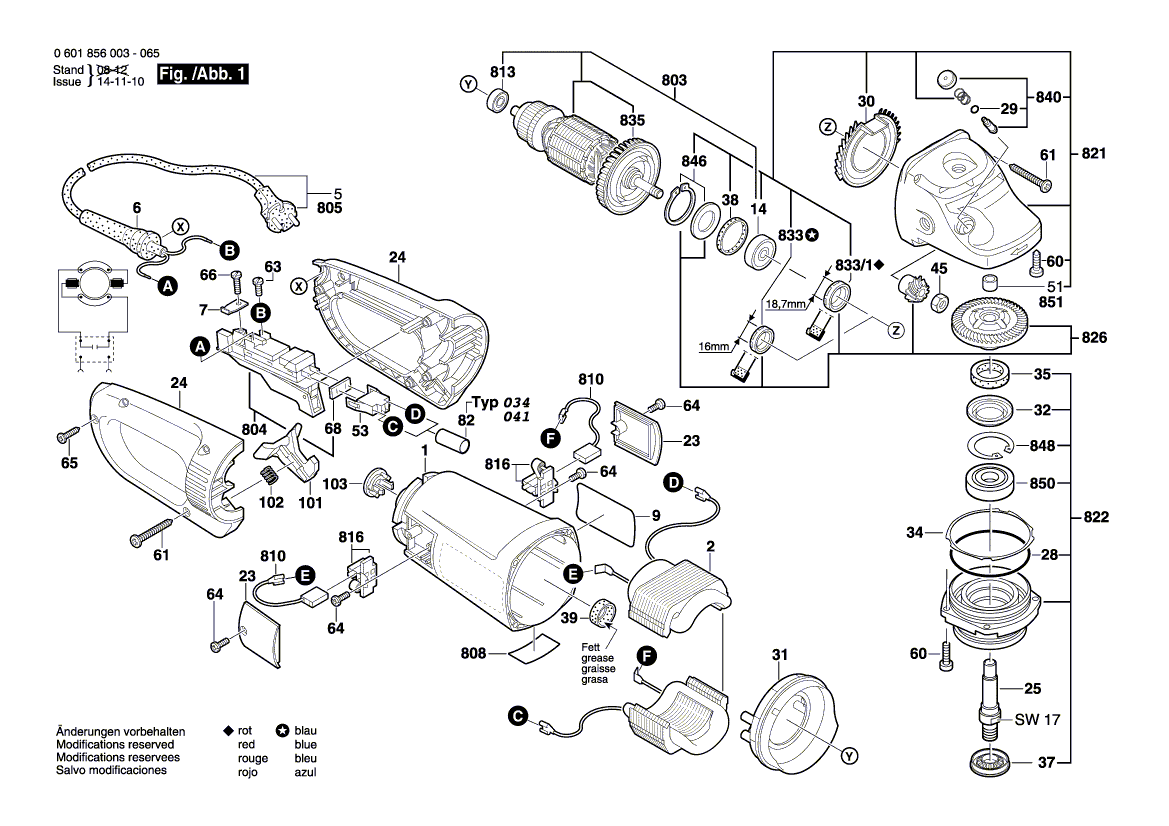 для угловой шлифмашины Bosch GWS 26-230 B 230 V 0601856003, деталировка 1