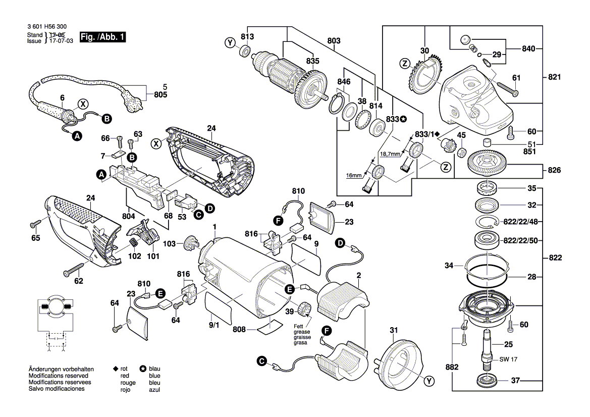 для угловой шлифмашины Bosch GWS 26-230 B 230 V 3601H56300, деталировка 1