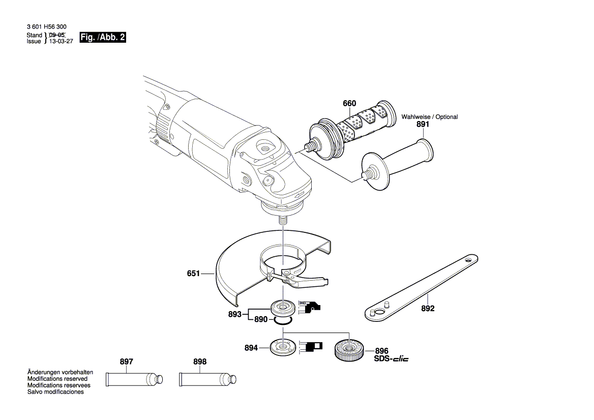 для угловой шлифмашины Bosch GWS 26-230 B 230 V 3601H56300, деталировка 2